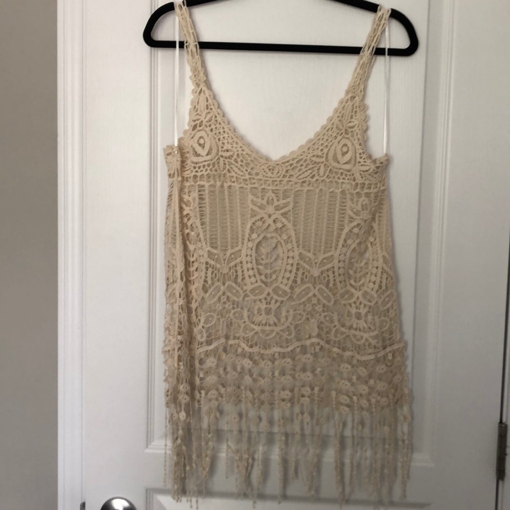 Mystree Women Crochet Tank with Fringe